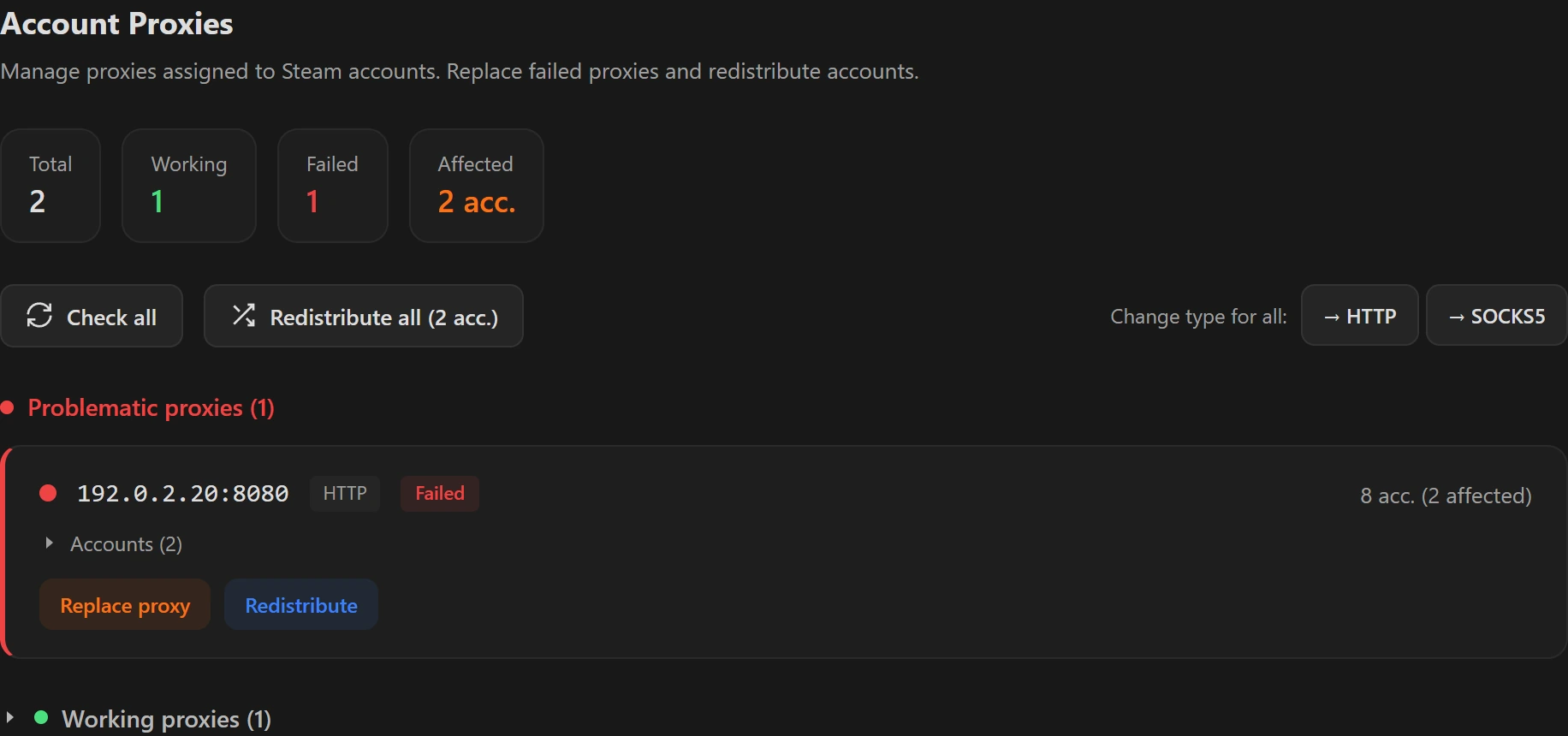 Proxy health summary and a problematic route