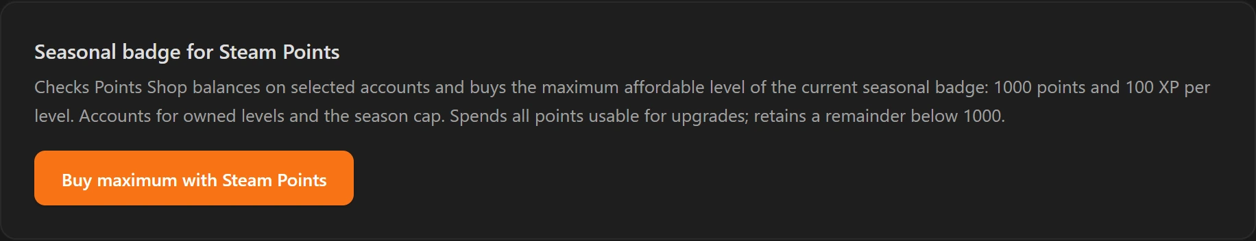 Purchasing the seasonal badge with Steam Points