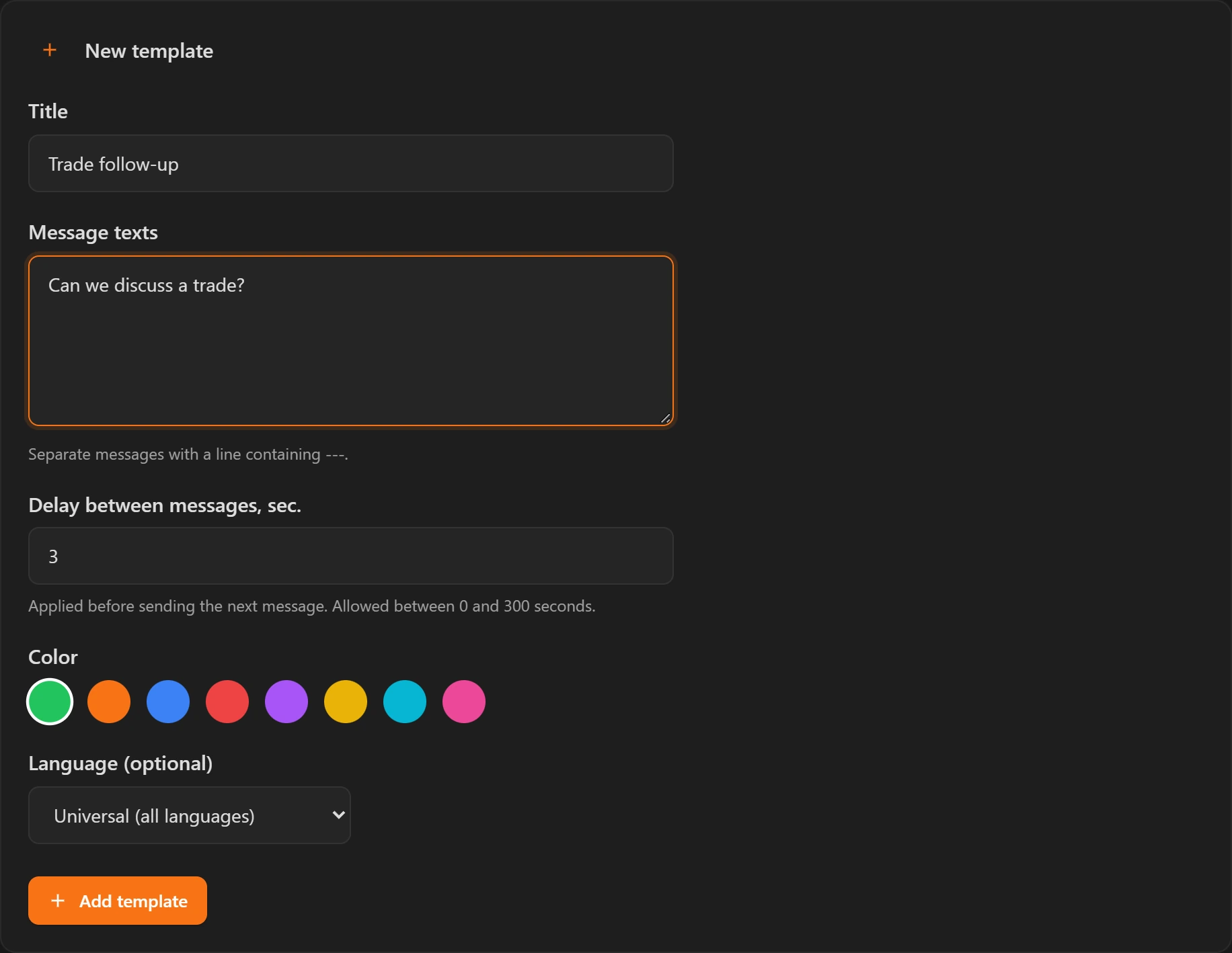 The template editor and message settings